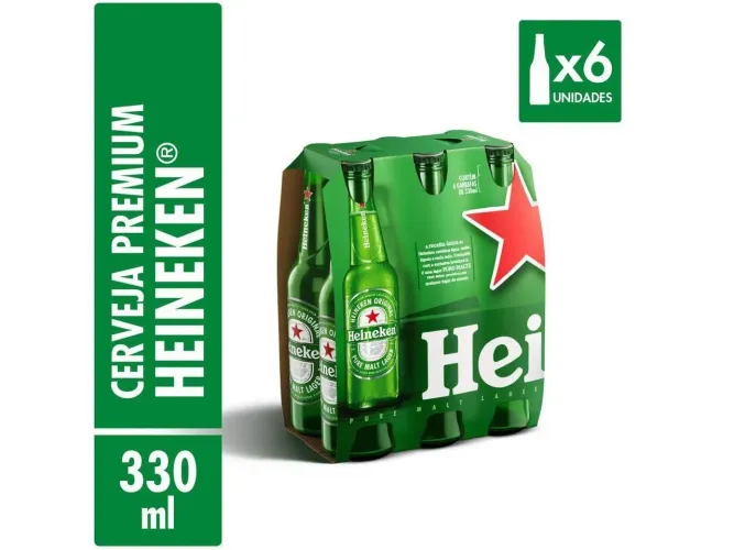 Heineken long neck 330ml pack com 6 unidades