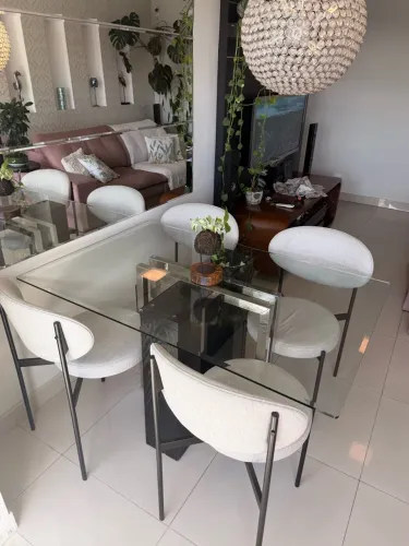 Mesa de jantar madeira Carvalho e inox