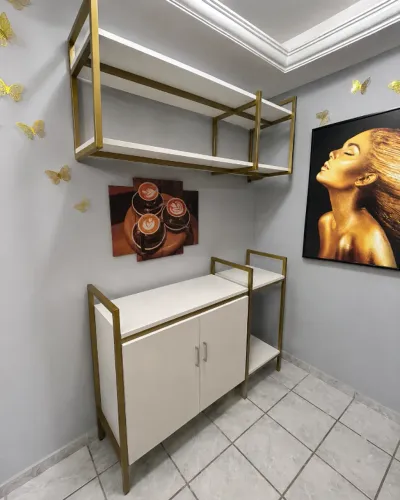 Cantinho do Café Planejado São 2 Peças Branco e Dourado