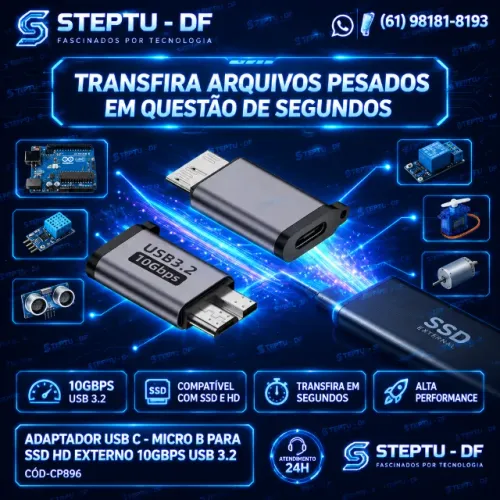 Adaptador Usb C - Micro B Para Ssd Hd Externo 10gbps Usb 3.2  Arduino Automação COD-CP896 