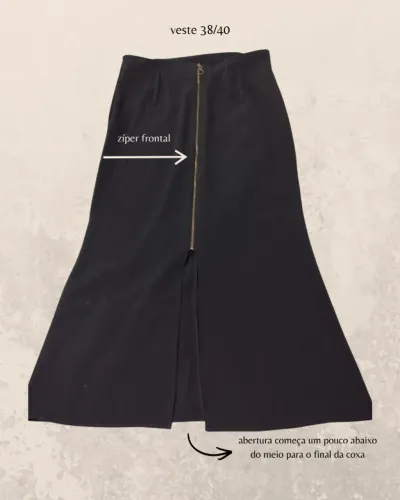 saia midi com zíper frontal dourado - 38/40