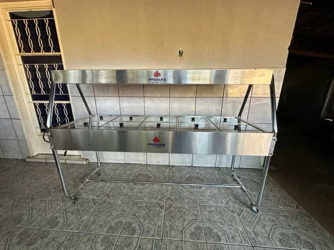 Mesa Buffet Self-Service 15 Cubas com tampa de vidro, Inox - 220V