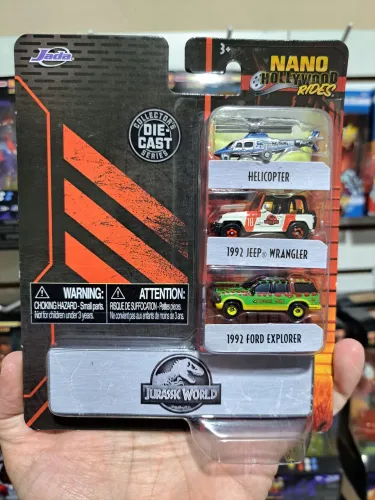Pack 3 Miniaturas Nano Jurassic Park Ford Explorer Jeep Wrangler Helicóptero Jada Lacrado
