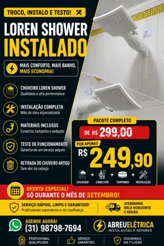 Chuveiro instalado a partir de 249,00