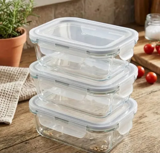 Kit com 3 marmitas em Vidro com Tampa hermética 650ml