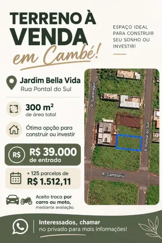 Terreno 300 m2 no jd bella vida rua pontal do sul