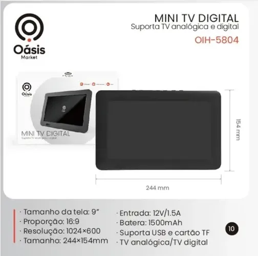 Mini Tv Digital Monitor Portátil 9 Polegadas Led