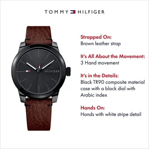 Relógio de luxo Tommy Hilfiger a quartzo  com pulseira de couro de bezerro marrom