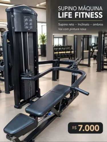 "SUPINO MÁQUINA DA LIFE FITNESS "FAZ RETO,INCLINADO E OMBROS.