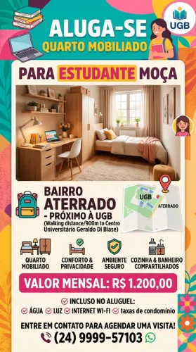 Alugo Quarto para Estudante UGB no Aterrado em Volta Redonda 