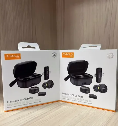 Microfone Lapela Duplo Sem Fio Com Case Com Cancelamento De Ruídos Para Ios/Android