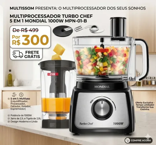Multiprocessador Turbo Chef 5 em 1 Mondial 1000W MPN-01-B