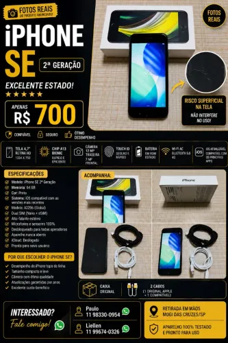 ? iPhone SE 2ª Geração - 64 GB | Perfeito estado | R$ 700