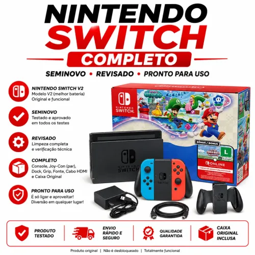 NINTENDO SWITCH V2 - COMPLETO E SEMINOVO