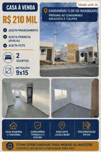 VENDO CASA NO CONDOMÍNIO FLÔR DO MANDACARU