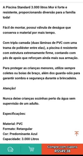 Piscina 3 mil litros nova a venda