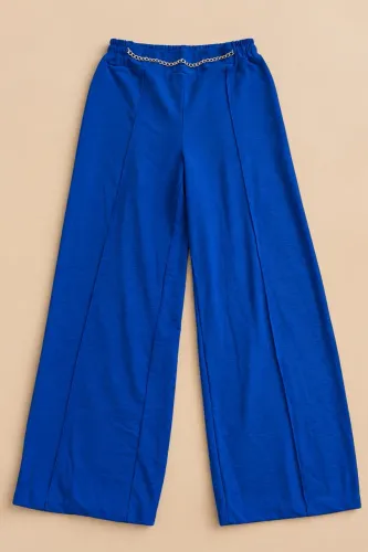 Calça Pantalona Azul Royal com Corrente Dourada