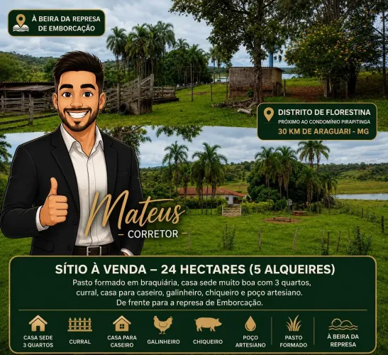 Sítio 24 Hectares na Beira da Represa de Emborcação | Casa, Curral e Poço Artesiano