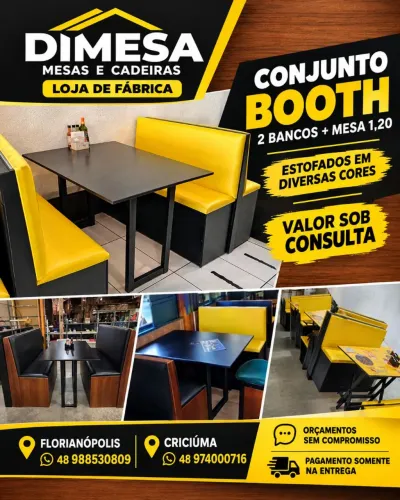 Conjunto bancos Booth com mesa 1,20