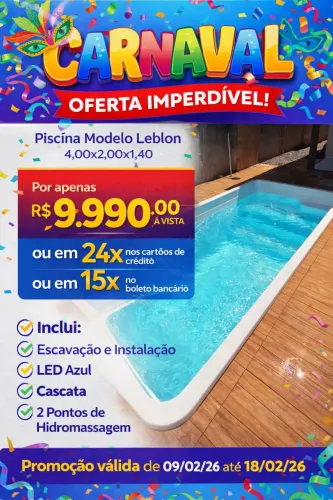 Piscina 4,00x2,00x1,40 Promoção Carnaval