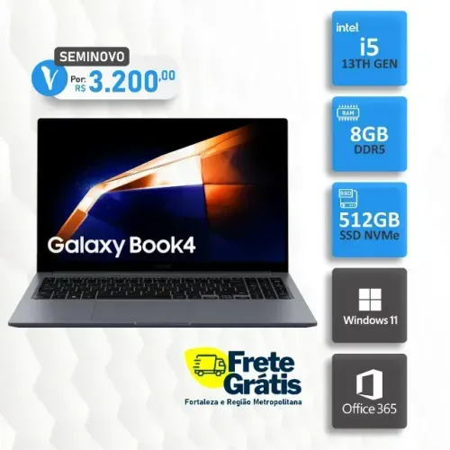 Notebook Galaxy Book 4 - Core i5 13GER - NVMe 512GB - RAM 8GB - WIN 11 - Office 365