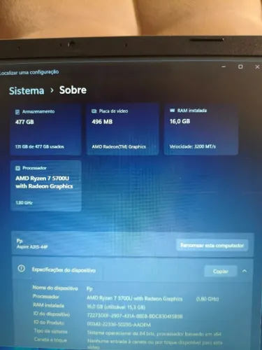 Notebook Acer Ryzen 7 