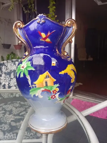 Antigo Vaso Ânfora Porcelana Zappi Azul Cobalto - Década de 40/50