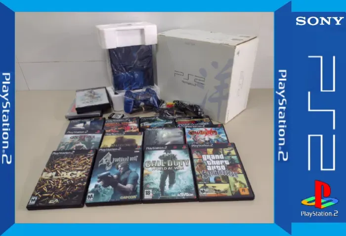 Playstation 2 Oceam Blue Com Matrix, Memory Card E 15 Jogos