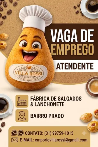 Vaga de emprego atendente fábrica de salgados BAIRRO PRADO