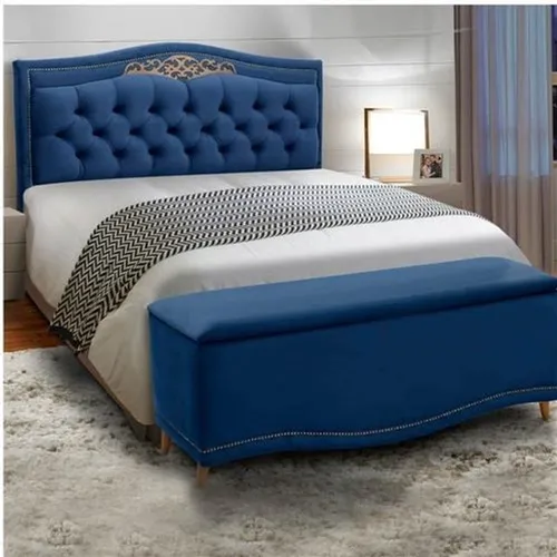 Cabeceira Casal Belize Veludo Azul Até 12x
