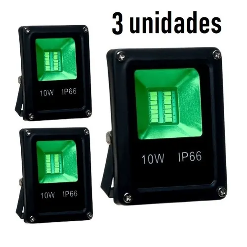 Kit 3 Refletor Led 10w Verde Projetor de Led Smd Bivolt Jardim