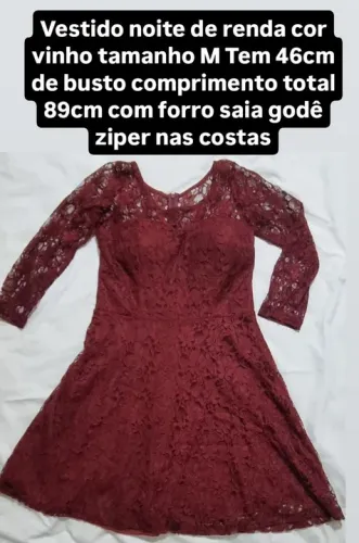 Vestido noite de renda cor vinho tamanho M