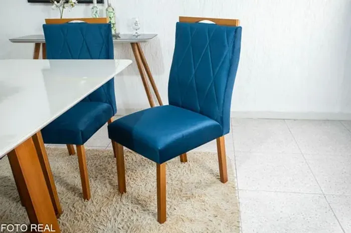 Cadeira Lisboa Veludo Azul Madeira Maciça Até 12x - Frete Grátis 
