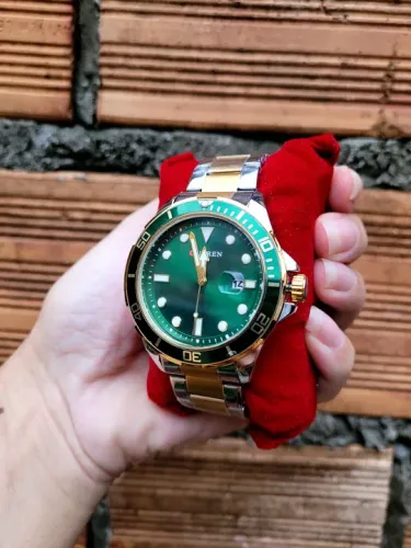 Relógio Masculino de Pulso - Dourado e Verde - Novo