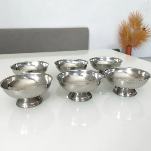 6 Taças Sobremesa Inox Antigas - Fazemos Entrega