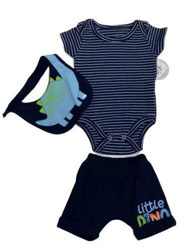 Conjunto Bebe Menino 3 Peças Body Shorts E Babador Tileesul