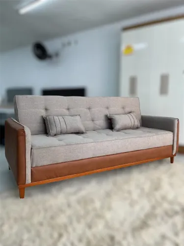 Sofá Cama Em Corino e Tecido Linho LUXO Em Promoção!