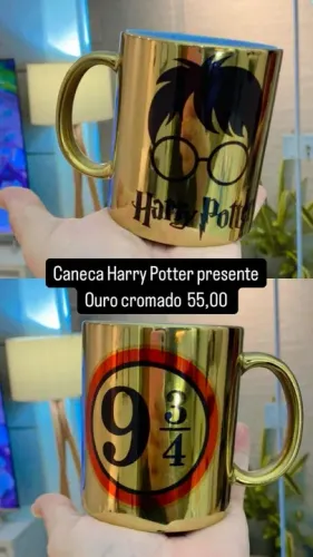 Caneca Harry Potter para presente Ouro Cromado