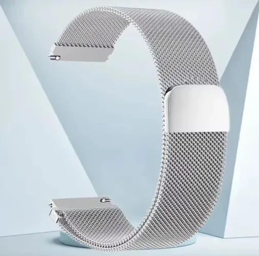 Pulseira 22 ou 20mm para relógio smartwatch milanese aço inox - Prata ou preta 