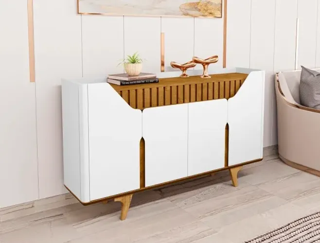 Buffet Moderno Branco com Detalhes em Madeira
