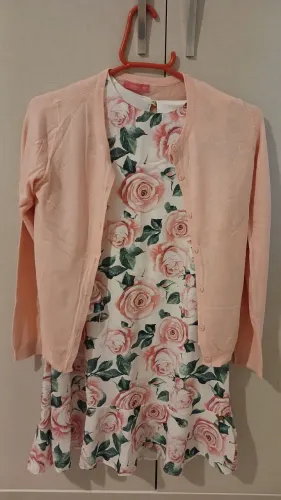 Vestido floral com cardigan rosa - tamanho 10