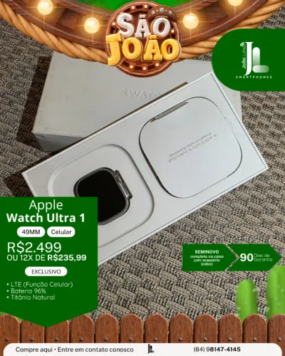 APPLE WATCH ULTRA 1, 49MM, CELULAR, BAT 96%, SEMINOVO, EXCLUSIVO!