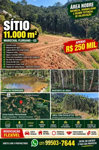 Sítio luz, agua,11.000m² Marechal Floriano R$ 250 Mil - Aceito Trocas, Ofertas e Permutas<br>