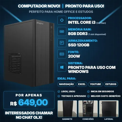 PC Intel Core i3 | 8GB RAM | SSD 120GB | Brinde Exclusivo (Produto Novo)