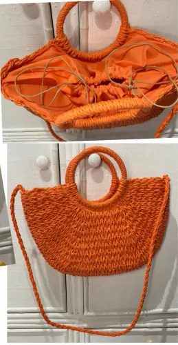 Bolsa nova de palhinha, forrada por dentro, na cor laranja