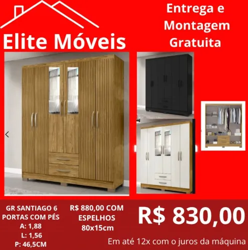 830,00 Com a montagem e a entrega guarda roupa novo na caixa com garantia de fabrica. 