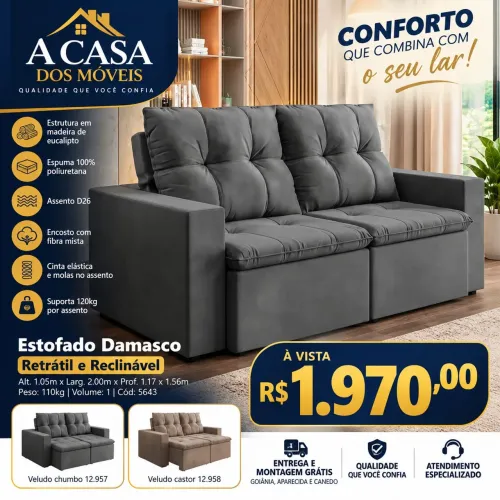 Sofá Retrátil damasco 2.00m