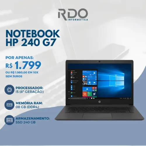Notebook HP 240 G7 i5 8ª Geração 8GB RAM SSD 240GB Windows - Pronto para uso 