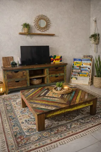  Móveis em Madeira de Demolição Original - Rack e mesa de centro