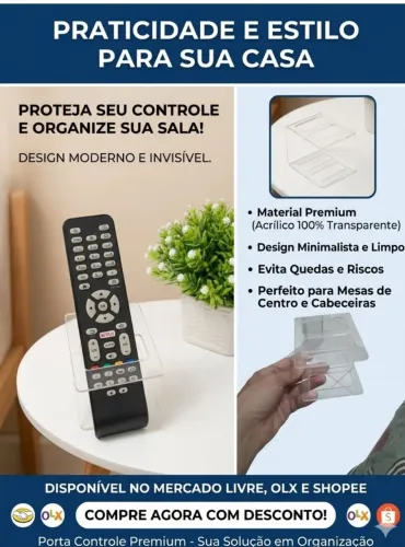 Porta controle TV, ar condicionado acrílico 